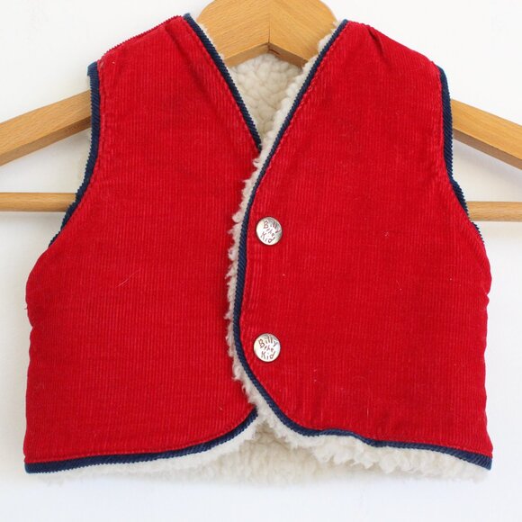 Vtg Billy The Kid Corduroy Vest Snap Front Faux Sherpa Lined Western Red 12 Mo - Picture 1 of 5
